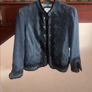 Live a Little Women’s Size XL  Chic Blue Jean Jacket with Black Lace Trim Casual